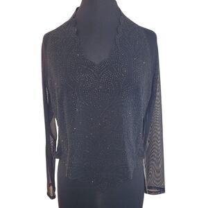 VTG NOS NWT Beaded Mesh Corset Top USA Black Sheer Party L Evening Deadstock